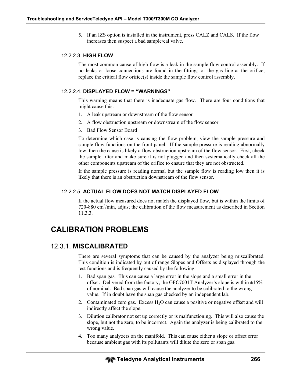 Calibration problems, Miscalibrated | Teledyne GFC-7001T - Trace CO Analyzer User Manual | Page 266 / 326