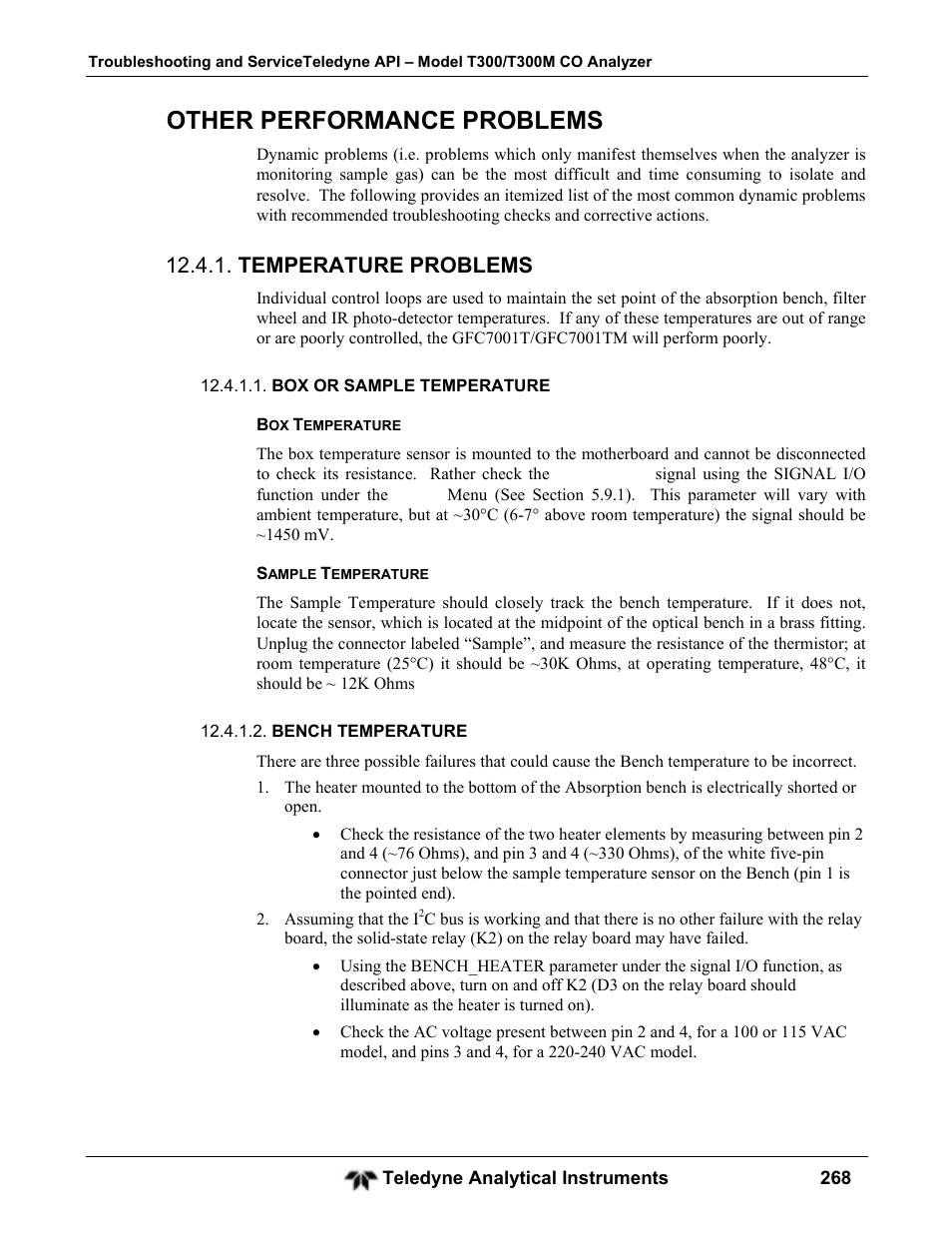 Other performance problems, Temperature problems | Teledyne GFC-7001T - Trace CO Analyzer User Manual | Page 268 / 326