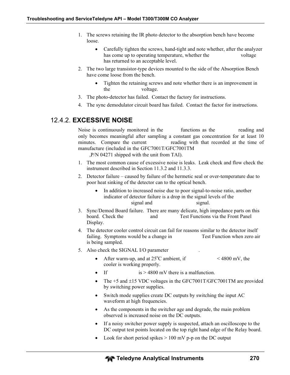 Excessive noise | Teledyne GFC-7001T - Trace CO Analyzer User Manual | Page 270 / 326