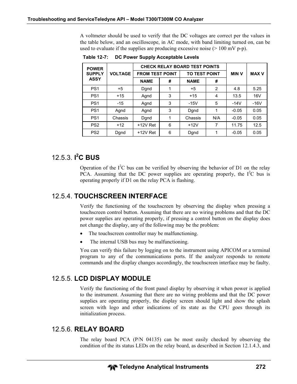 C bus, Touchscreen interface, Lcd display module | Relay board | Teledyne GFC-7001T - Trace CO Analyzer User Manual | Page 272 / 326