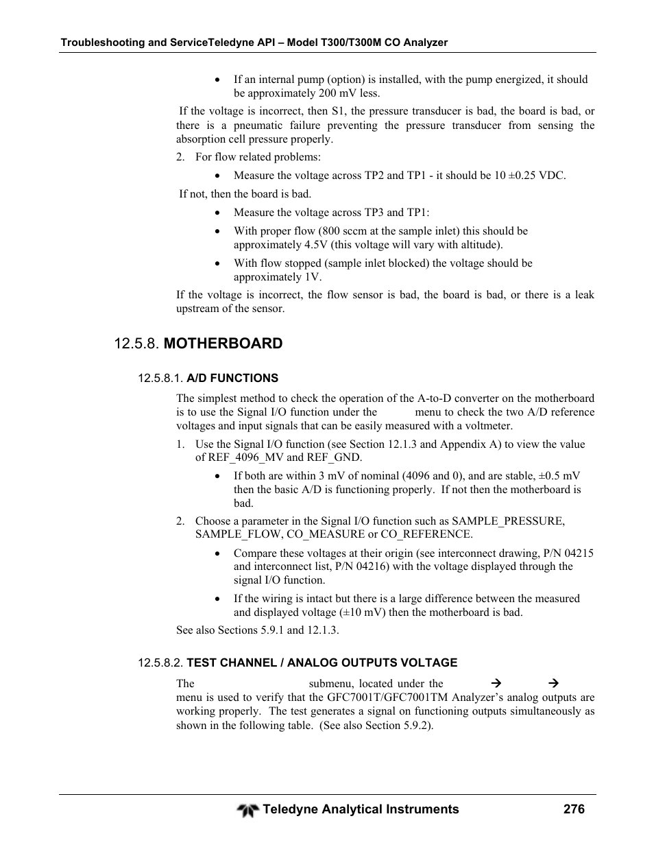 Motherboard | Teledyne GFC-7001T - Trace CO Analyzer User Manual | Page 276 / 326