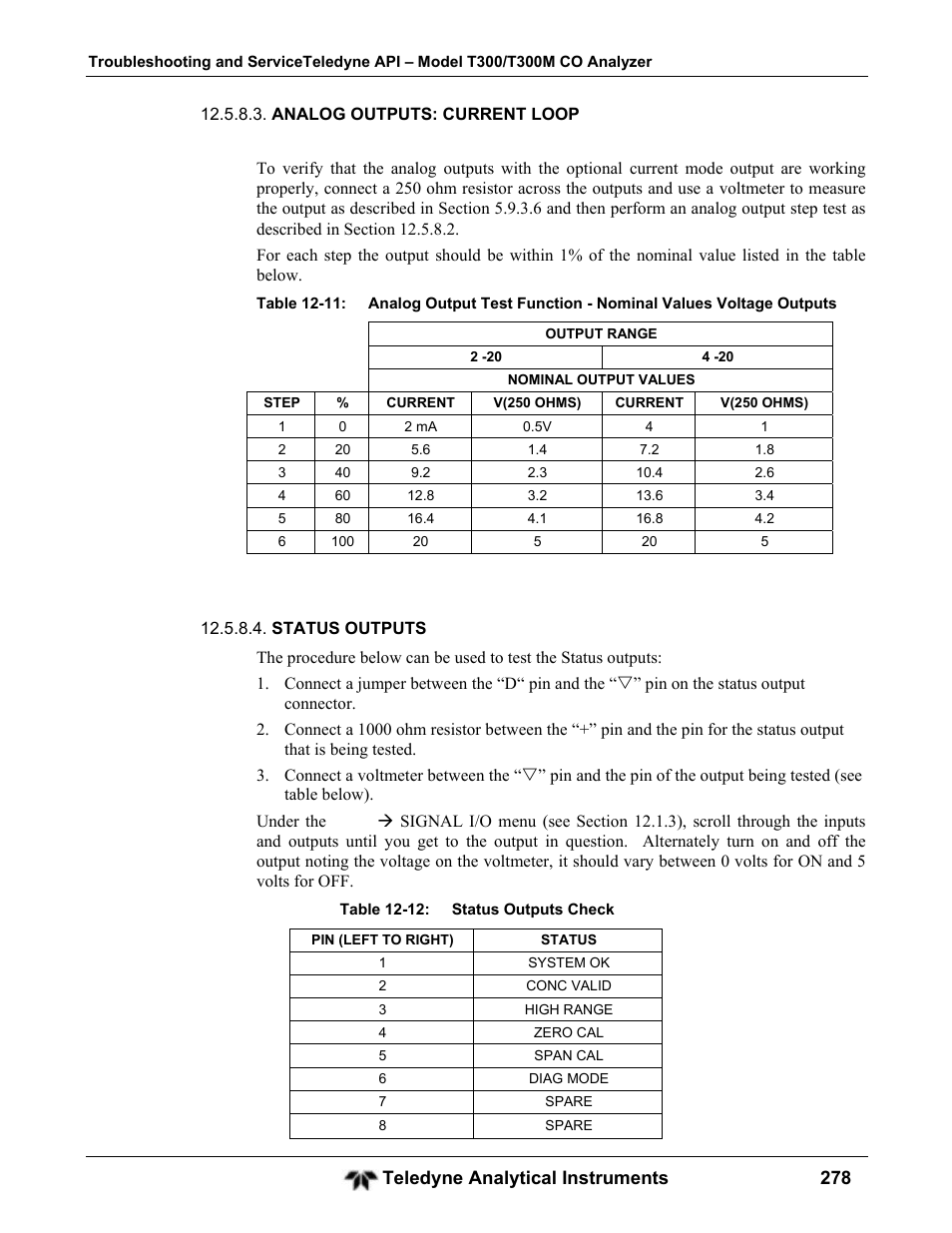Teledyne GFC-7001T - Trace CO Analyzer User Manual | Page 278 / 326