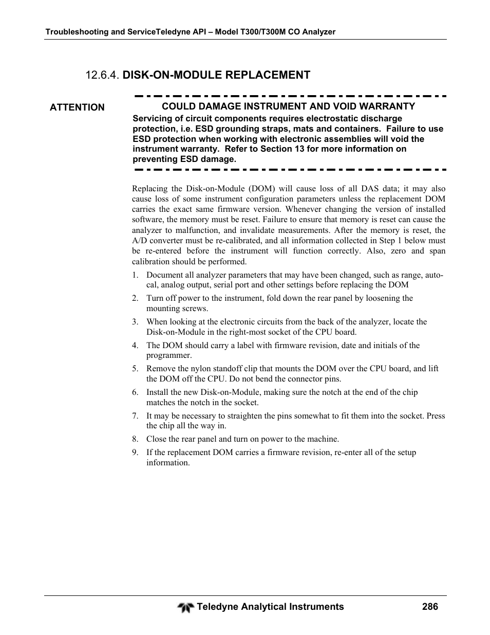 Disk-on-module replacement | Teledyne GFC-7001T - Trace CO Analyzer User Manual | Page 286 / 326