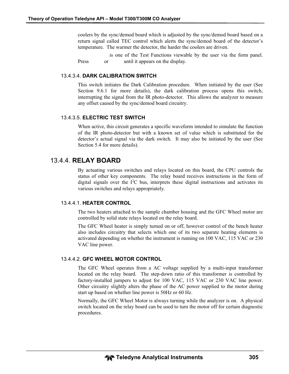 Relay board | Teledyne GFC-7001T - Trace CO Analyzer User Manual | Page 305 / 326