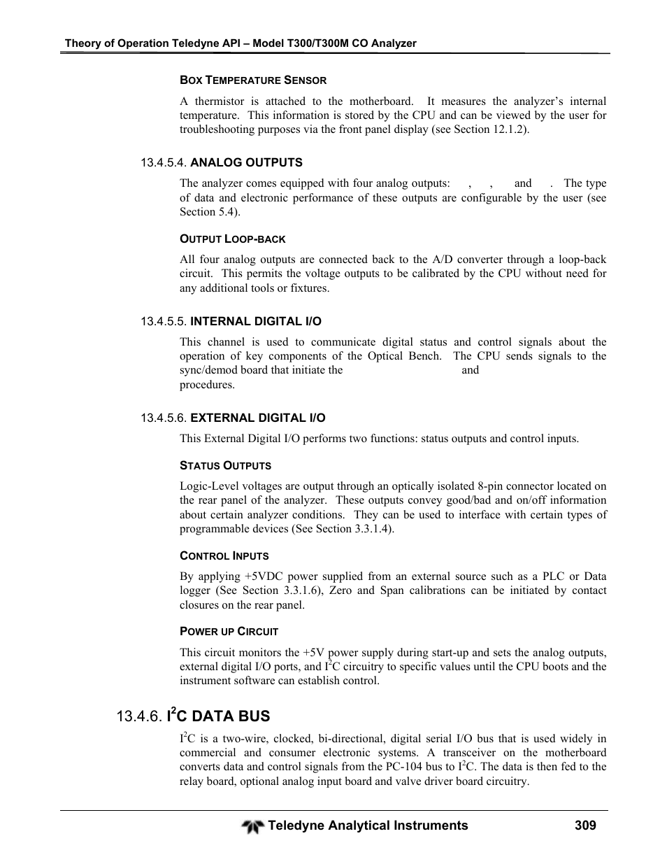 C data bus | Teledyne GFC-7001T - Trace CO Analyzer User Manual | Page 309 / 326