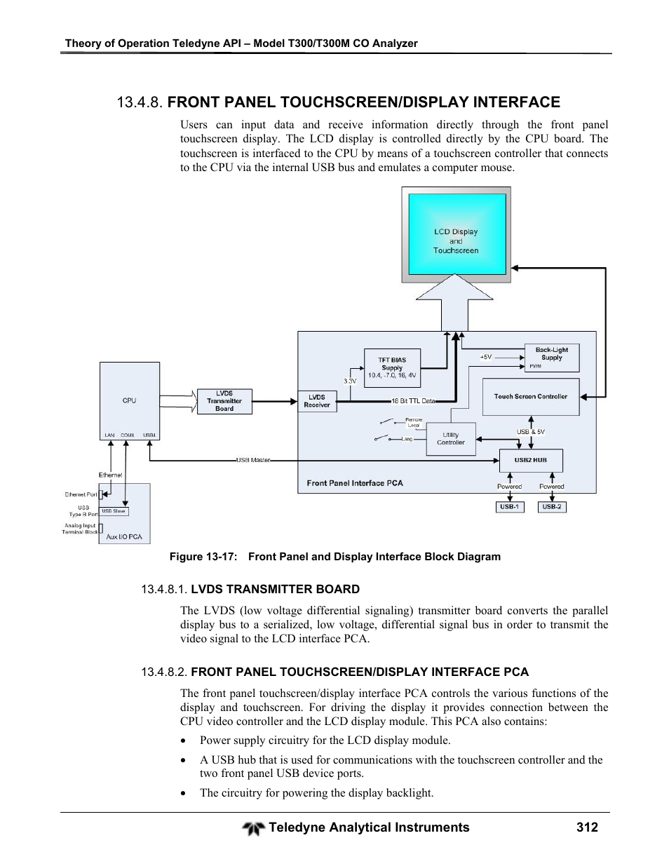 Front panel touchscreen/display interface | Teledyne GFC-7001T - Trace CO Analyzer User Manual | Page 312 / 326