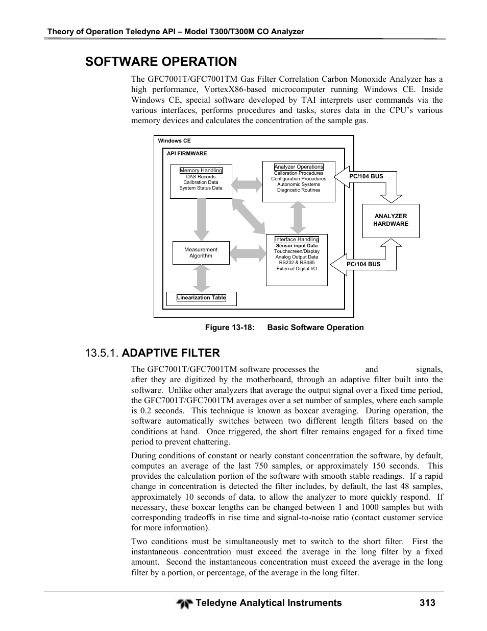 Software operation, Adaptive filter, Teledyne analytical instruments 313 | Teledyne GFC-7001T - Trace CO Analyzer User Manual | Page 313 / 326