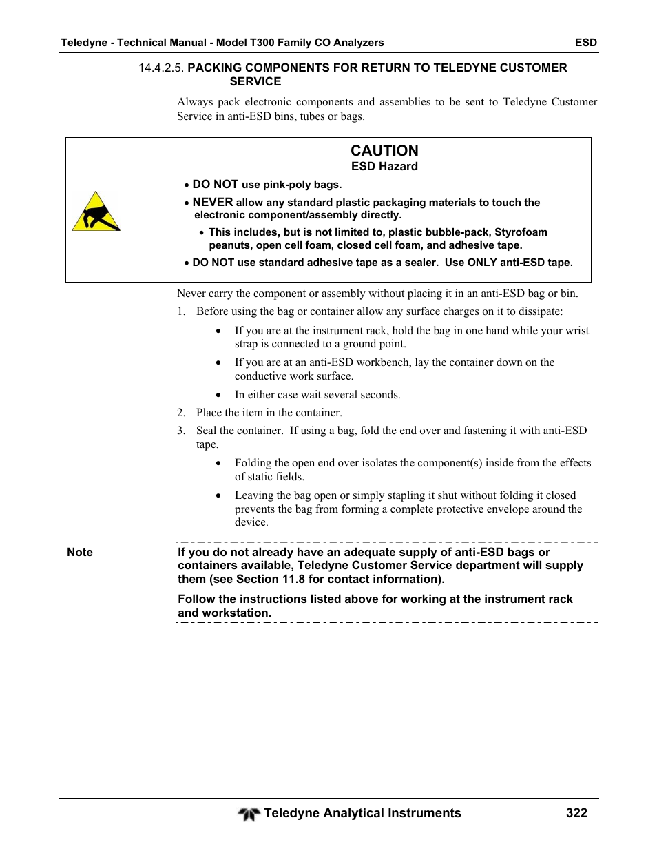 Caution | Teledyne GFC-7001T - Trace CO Analyzer User Manual | Page 322 / 326