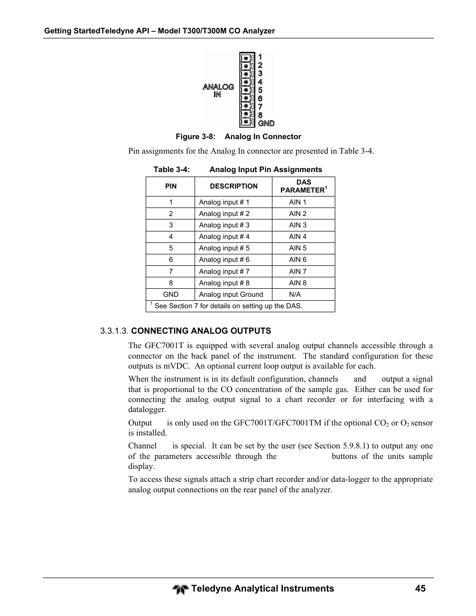 Teledyne analytical instruments 45 | Teledyne GFC-7001T - Trace CO Analyzer User Manual | Page 45 / 326