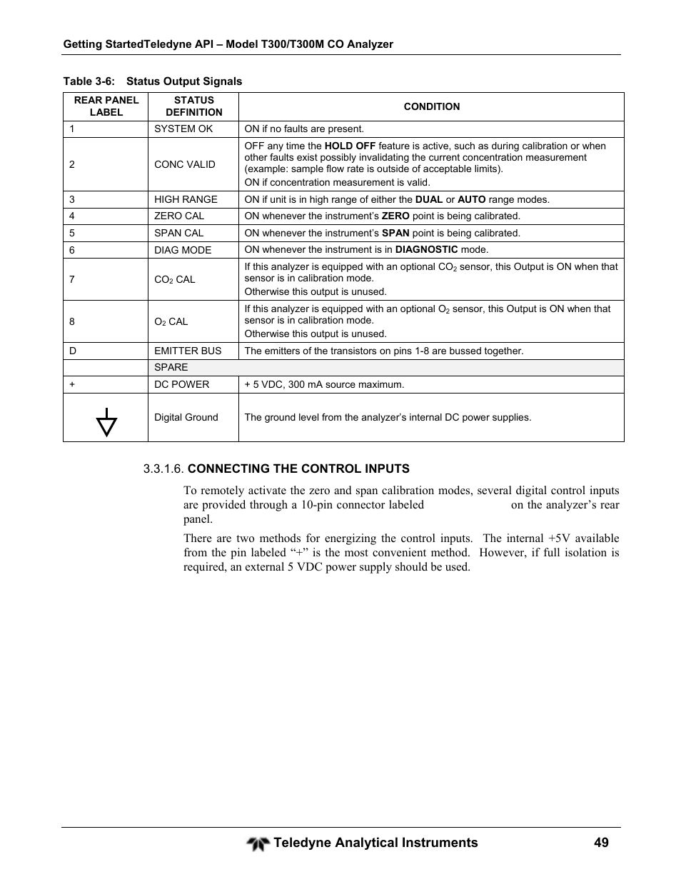 Teledyne analytical instruments 49 | Teledyne GFC-7001T - Trace CO Analyzer User Manual | Page 49 / 326