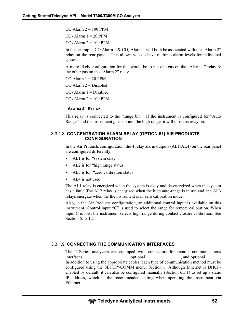 Teledyne GFC-7001T - Trace CO Analyzer User Manual | Page 52 / 326