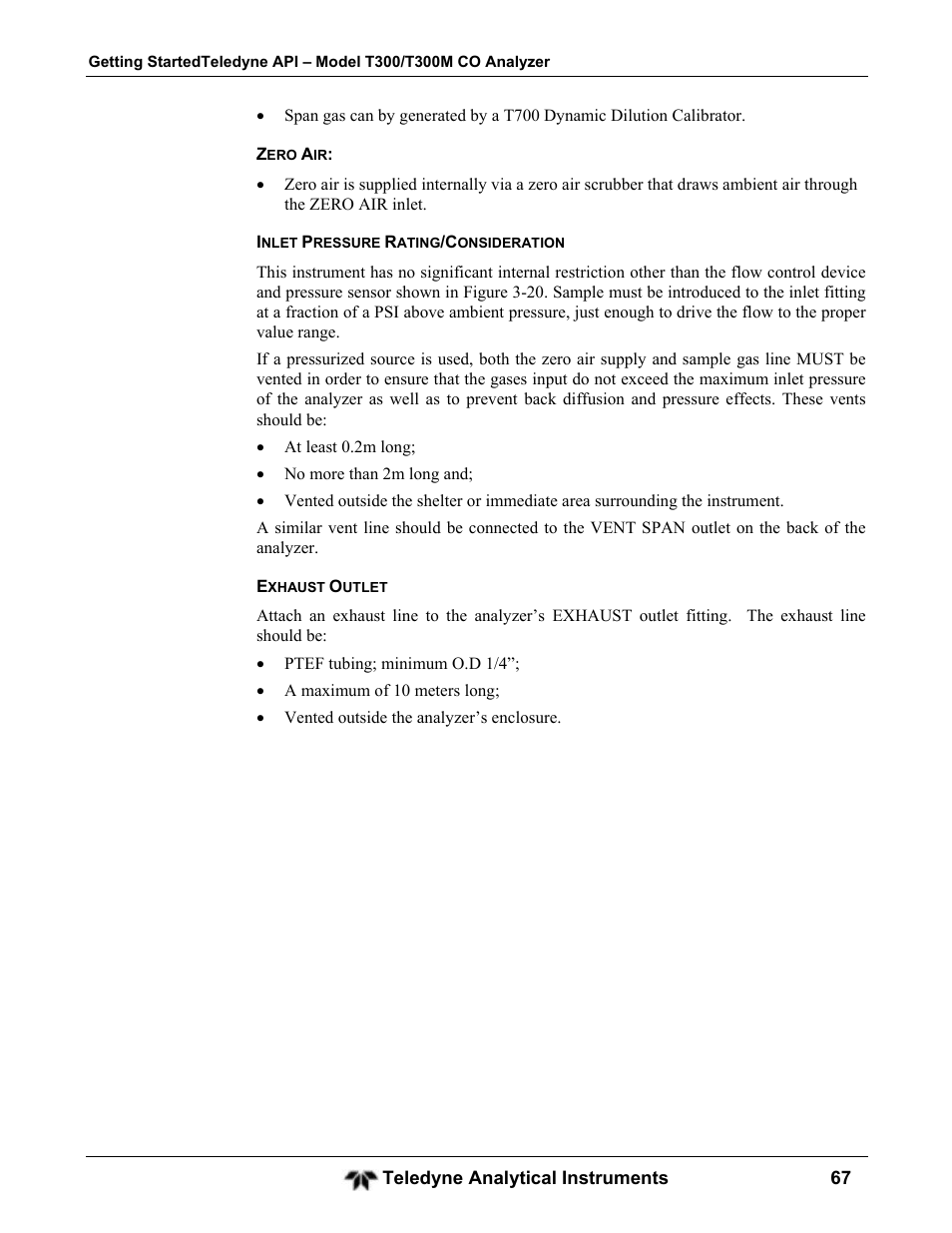 Teledyne GFC-7001T - Trace CO Analyzer User Manual | Page 67 / 326