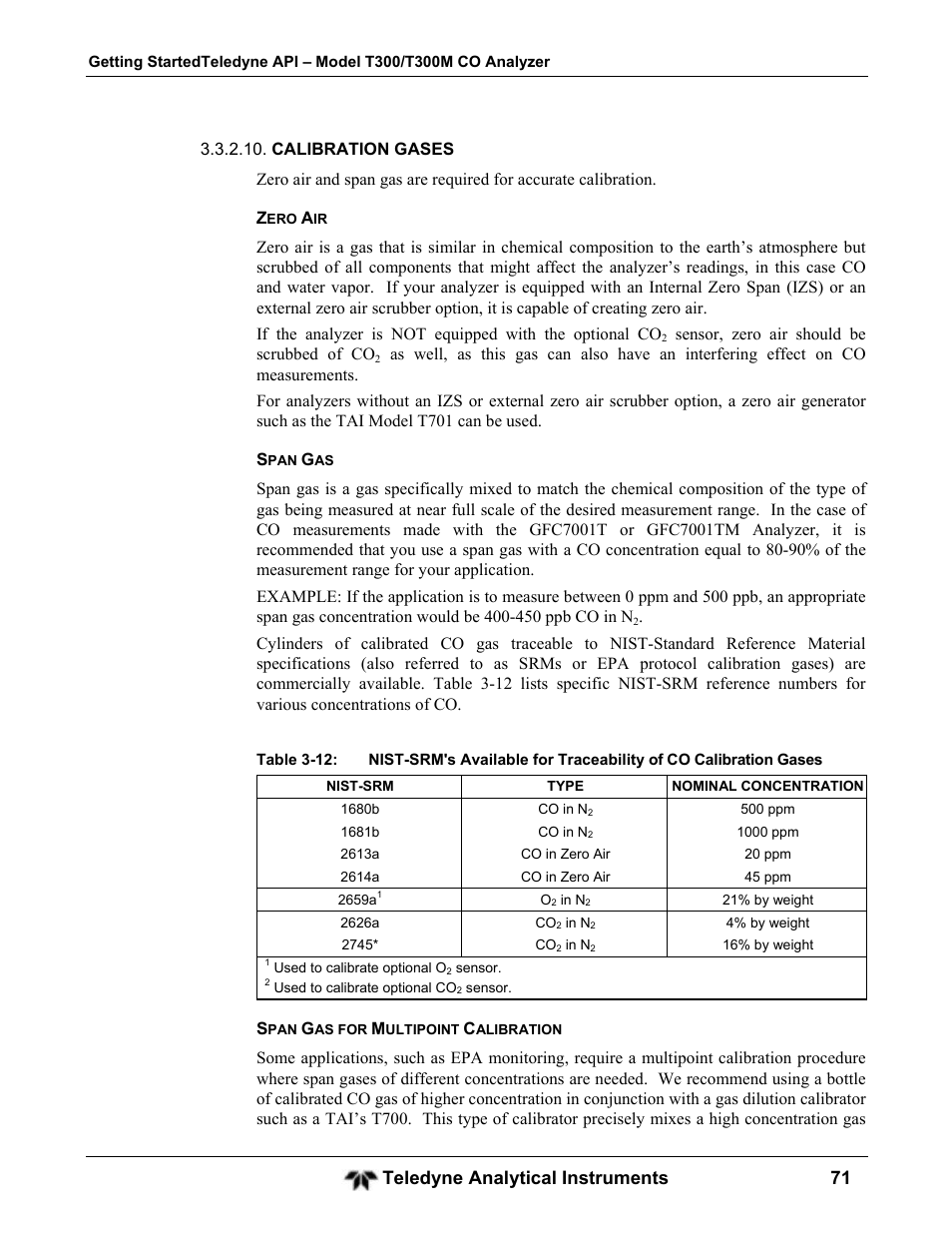 Teledyne analytical instruments 71 | Teledyne GFC-7001T - Trace CO Analyzer User Manual | Page 71 / 326