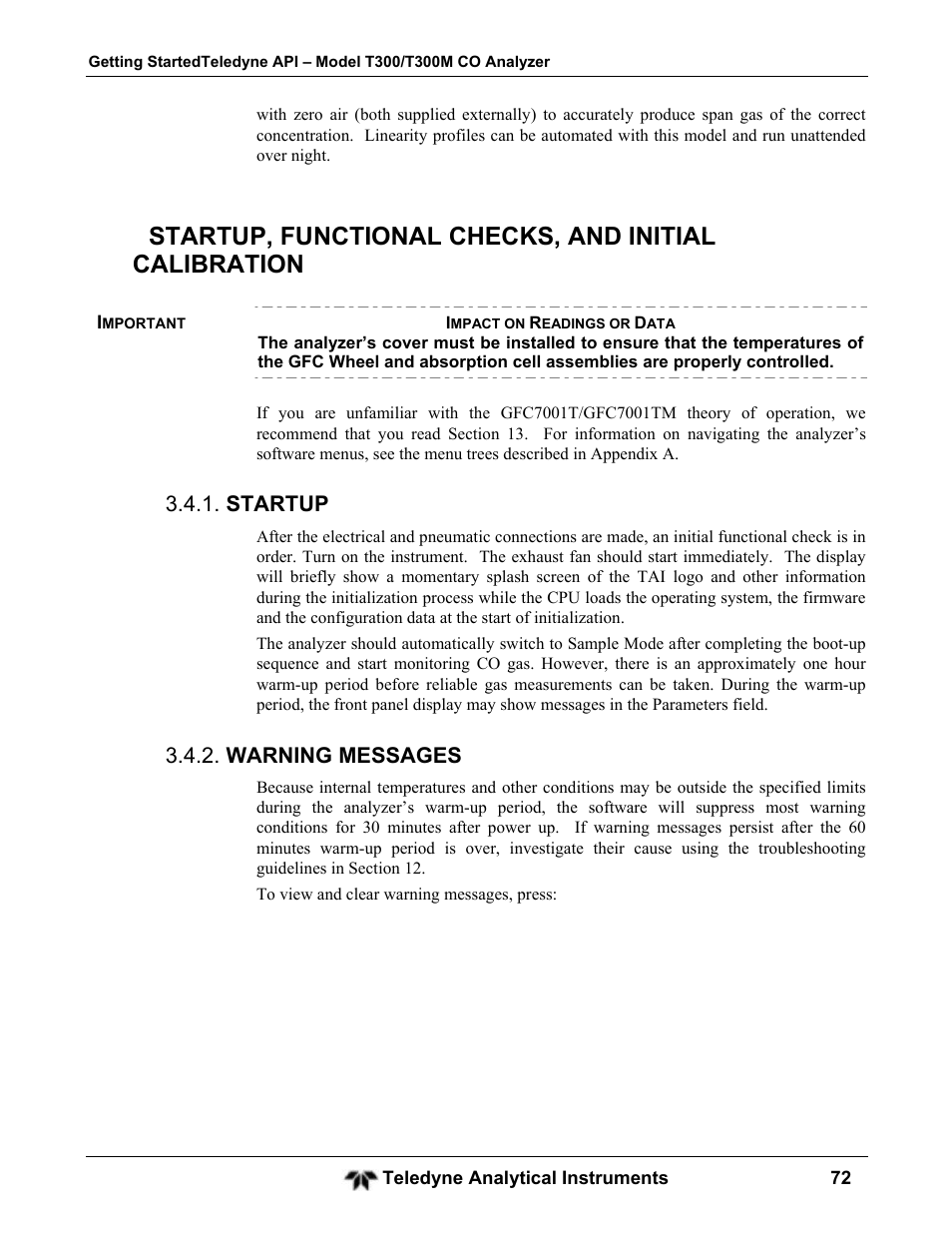 Teledyne GFC-7001T - Trace CO Analyzer User Manual | Page 72 / 326