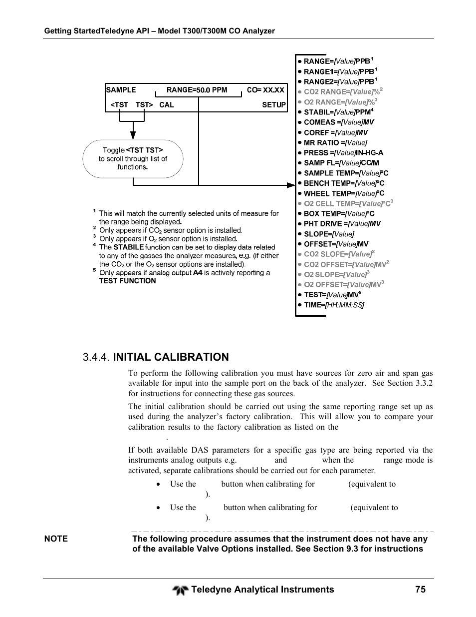 Initial calibration | Teledyne GFC-7001T - Trace CO Analyzer User Manual | Page 75 / 326