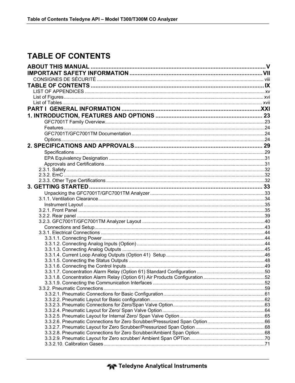 Teledyne GFC-7001T - Trace CO Analyzer User Manual | Page 9 / 326