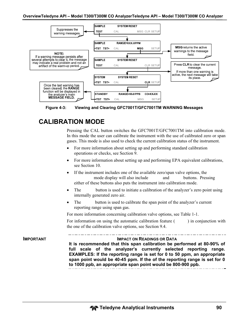 Calibration mode | Teledyne GFC-7001T - Trace CO Analyzer User Manual | Page 90 / 326