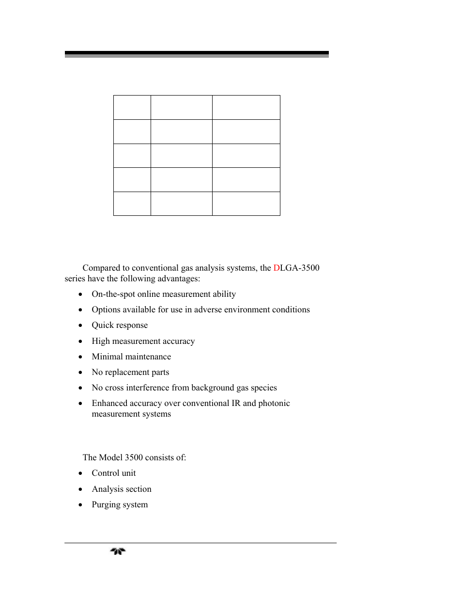 3 features, 4 system components | Teledyne LGA-3500 - Laser Gas Analysis system User Manual | Page 18 / 95