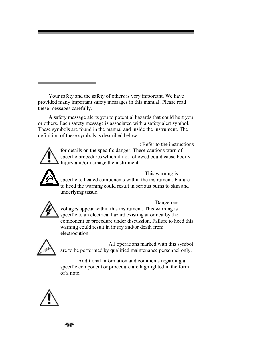 Safety messages | Teledyne LGA-3500 - Laser Gas Analysis system User Manual | Page 4 / 95