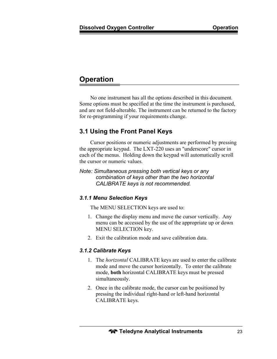 Operation | Teledyne LXT-220 User Manual | Page 23 / 61