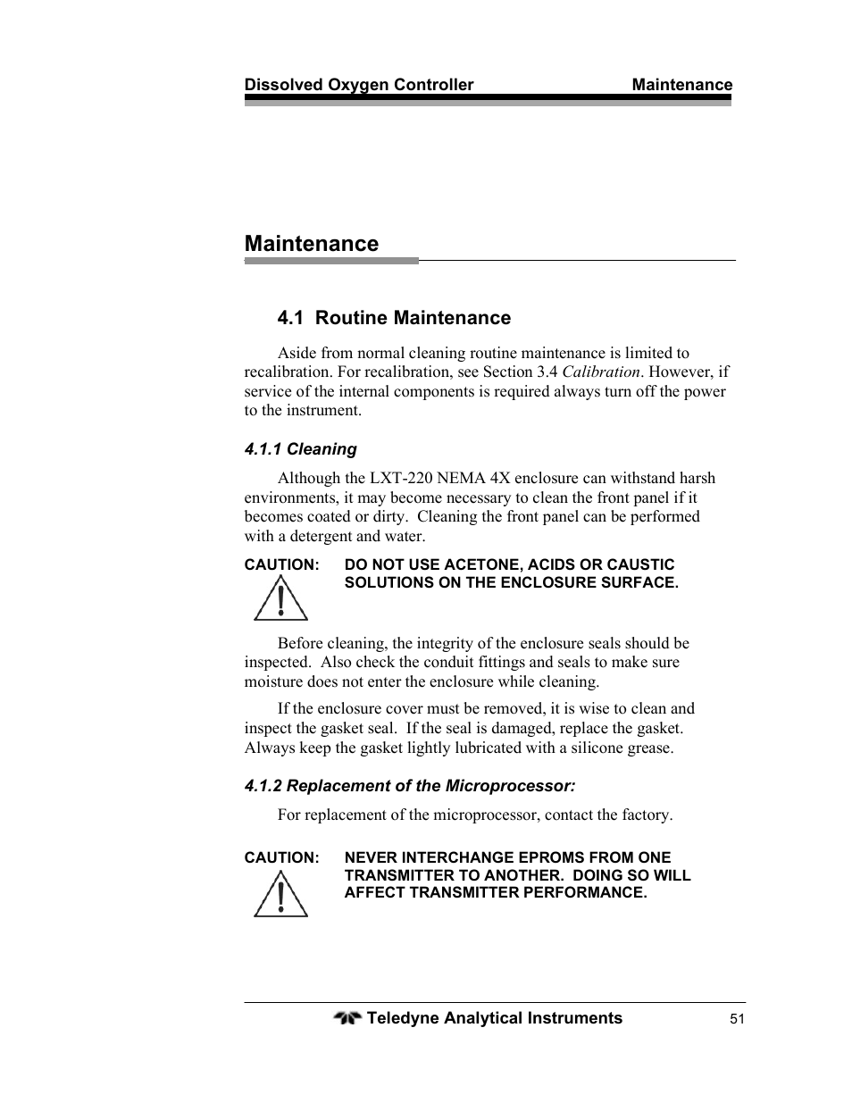 Maintenance | Teledyne LXT-220 User Manual | Page 51 / 61