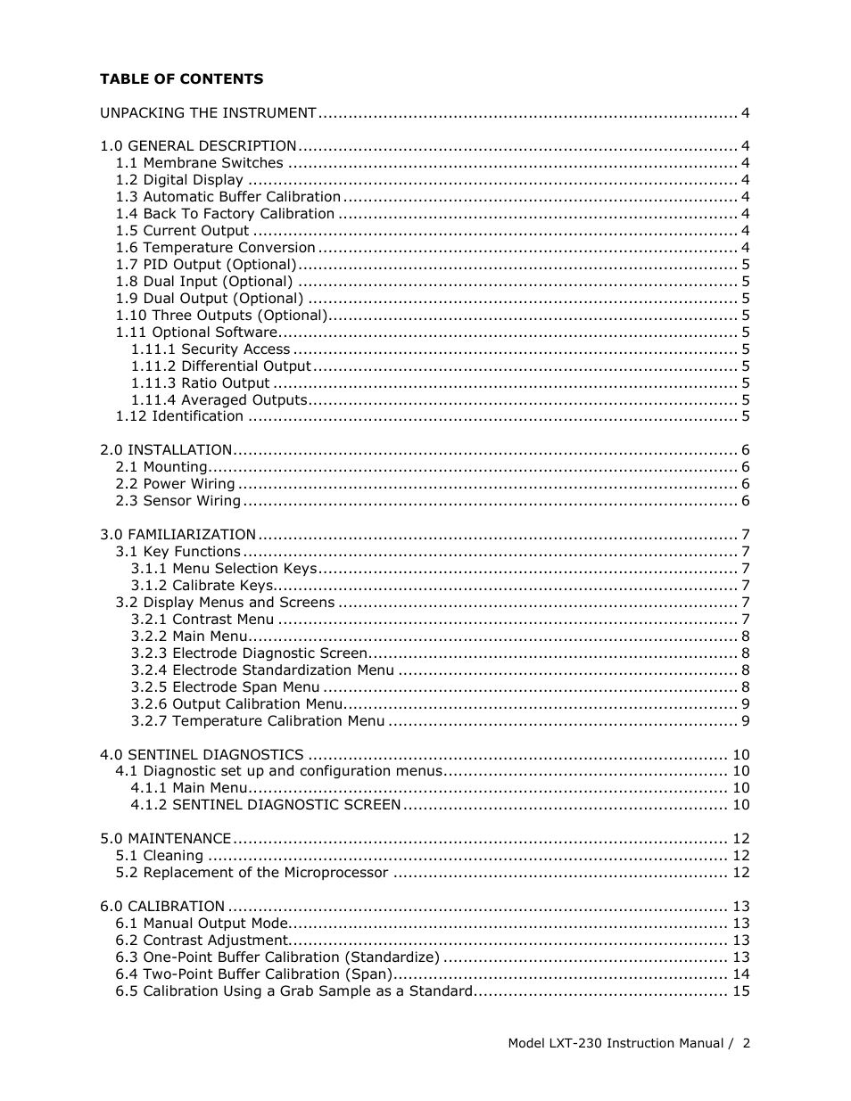 Teledyne LXT-230 User Manual | Page 2 / 22