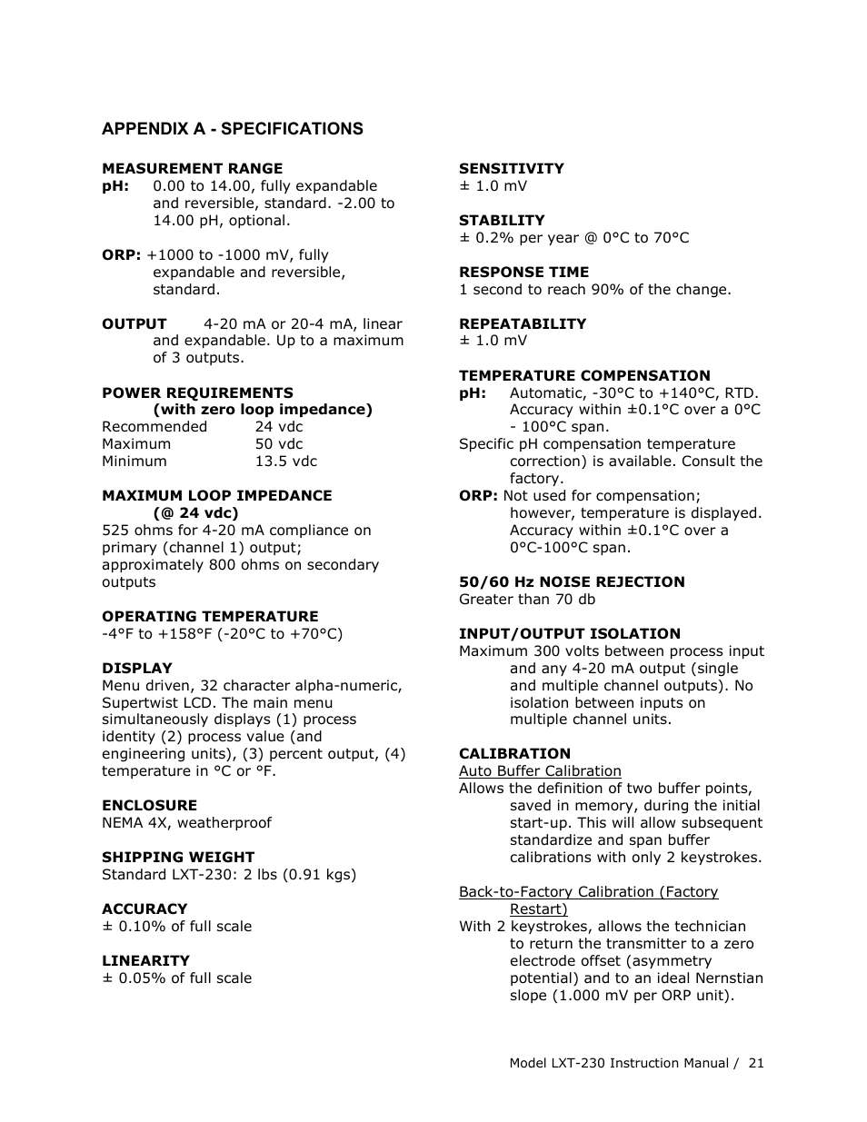 Teledyne LXT-230 User Manual | Page 21 / 22
