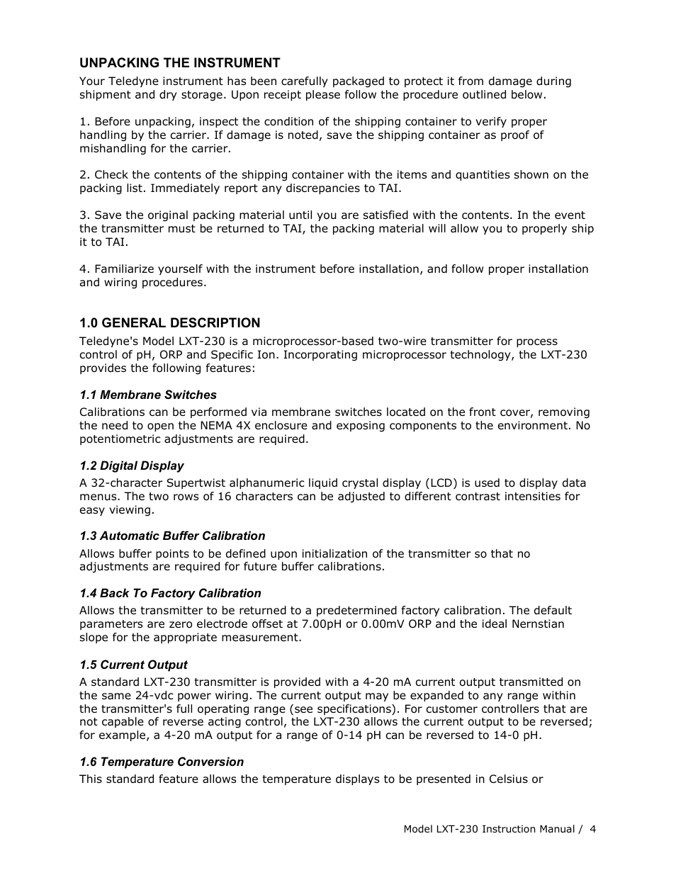 Teledyne LXT-230 User Manual | Page 4 / 22