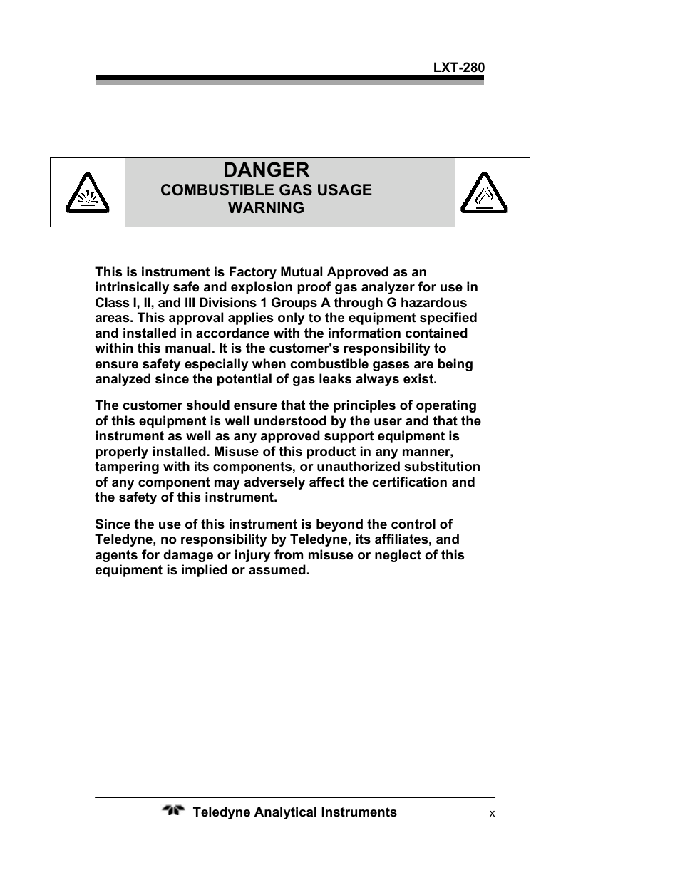 Danger | Teledyne LXT-280 User Manual | Page 10 / 57