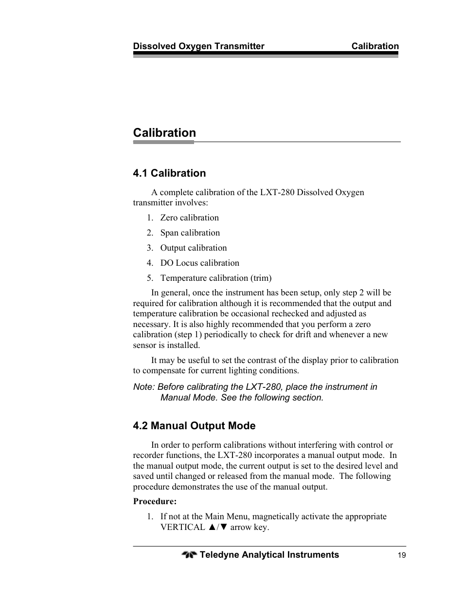 Calibration | Teledyne LXT-280 User Manual | Page 29 / 57