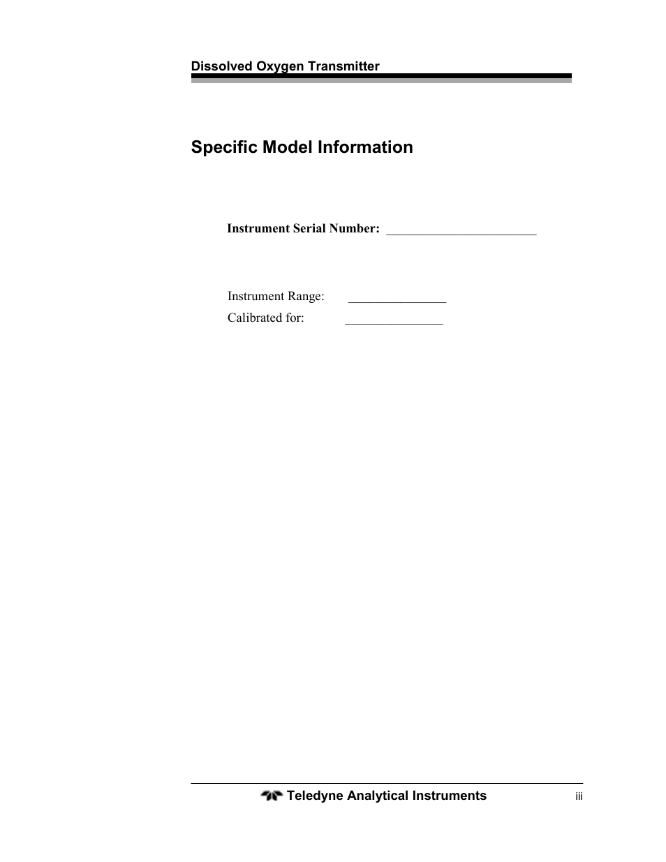 Specific model information | Teledyne LXT-280 User Manual | Page 3 / 57