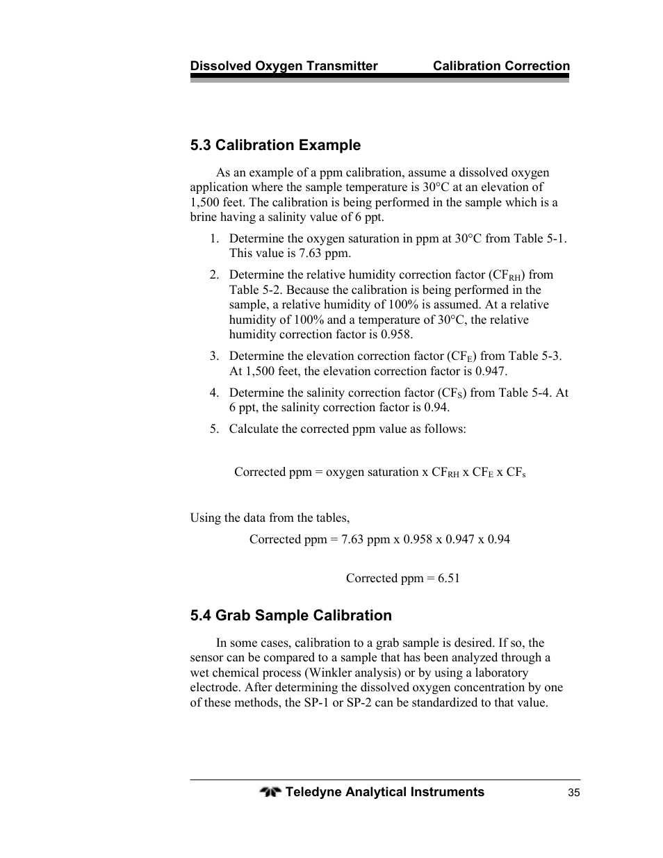 3 calibration example, 4 grab sample calibration | Teledyne LXT-280 User Manual | Page 45 / 57