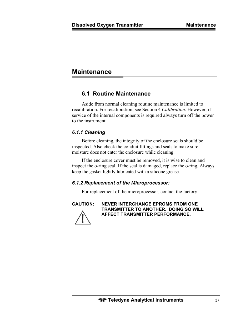 Maintenance | Teledyne LXT-280 User Manual | Page 47 / 57