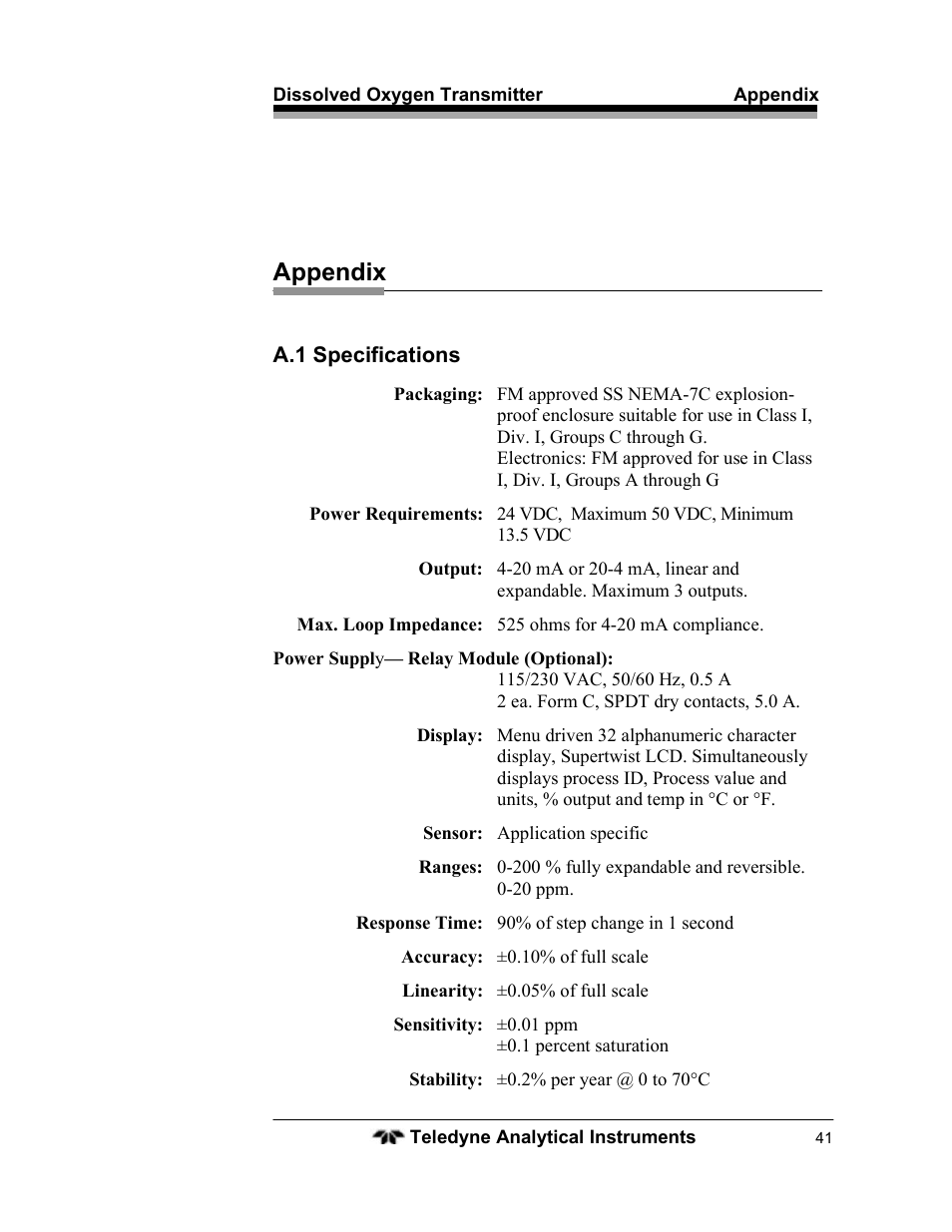 Appendix | Teledyne LXT-280 User Manual | Page 51 / 57