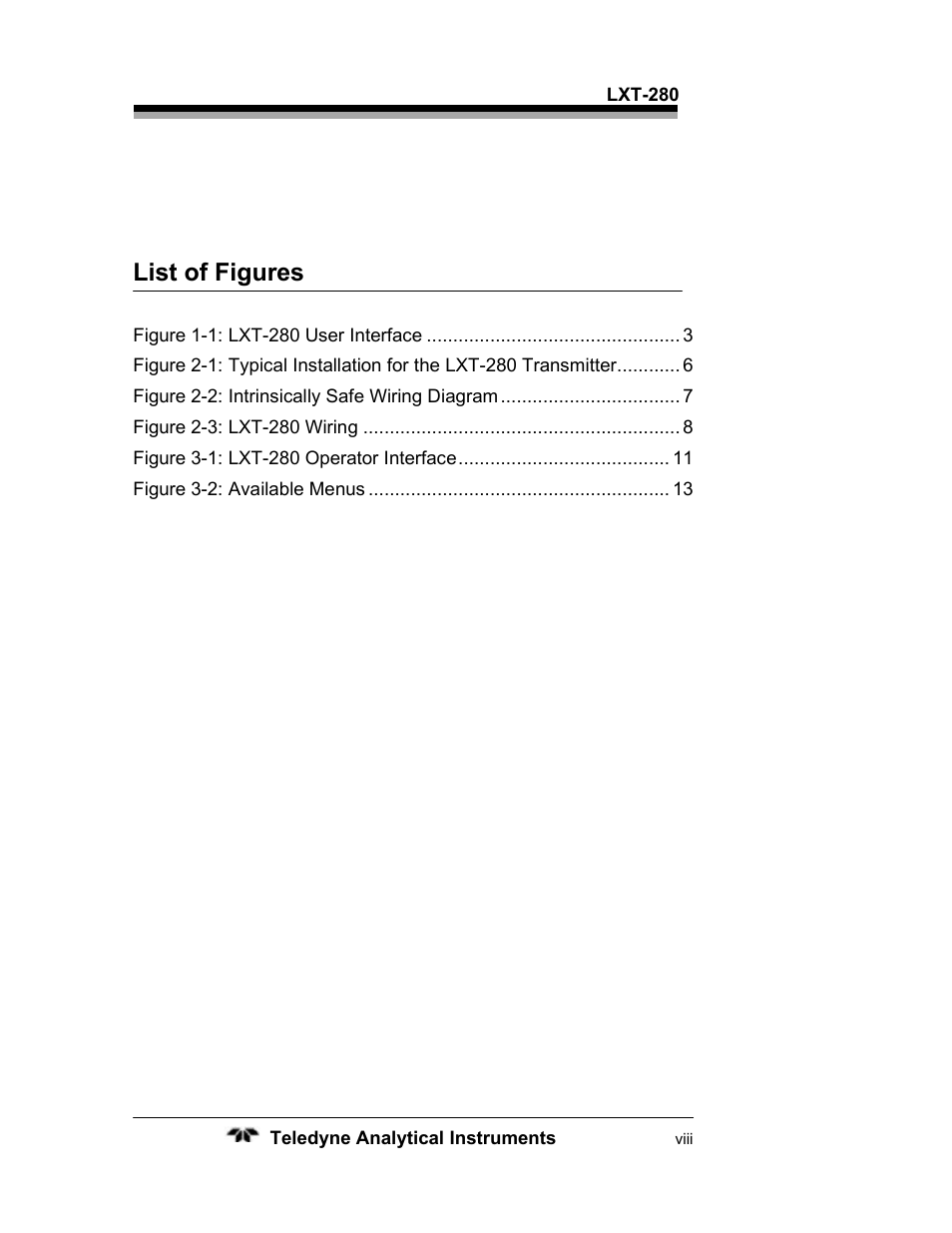 List of figures | Teledyne LXT-280 User Manual | Page 8 / 57