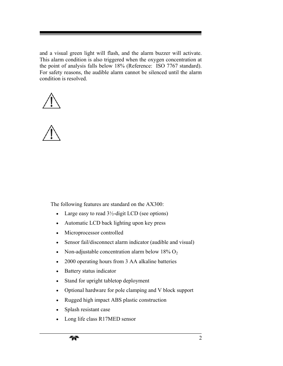 1 features | Teledyne AX300 - Medical application oxygen analyzer User Manual | Page 10 / 38