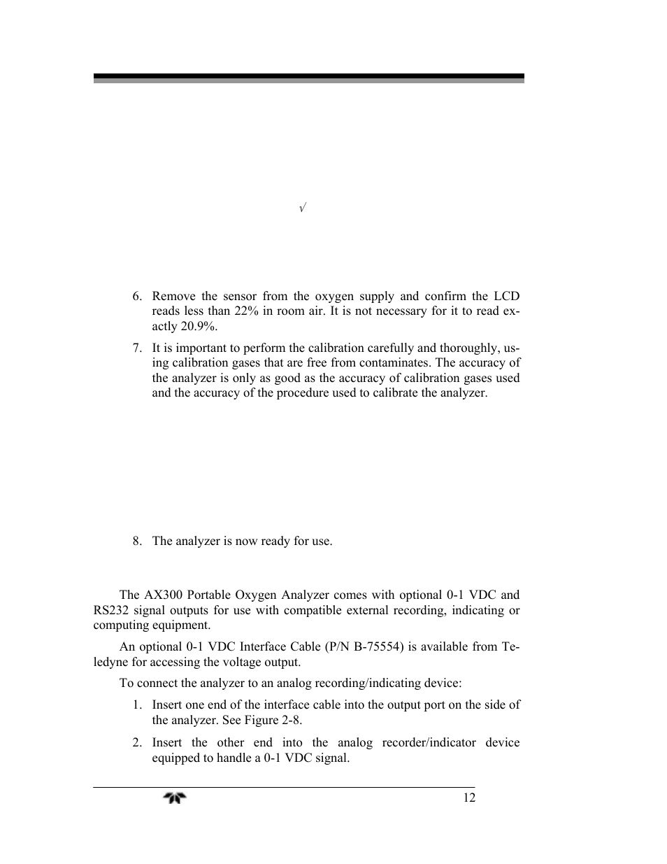 Teledyne AX300 - Medical application oxygen analyzer User Manual | Page 20 / 38