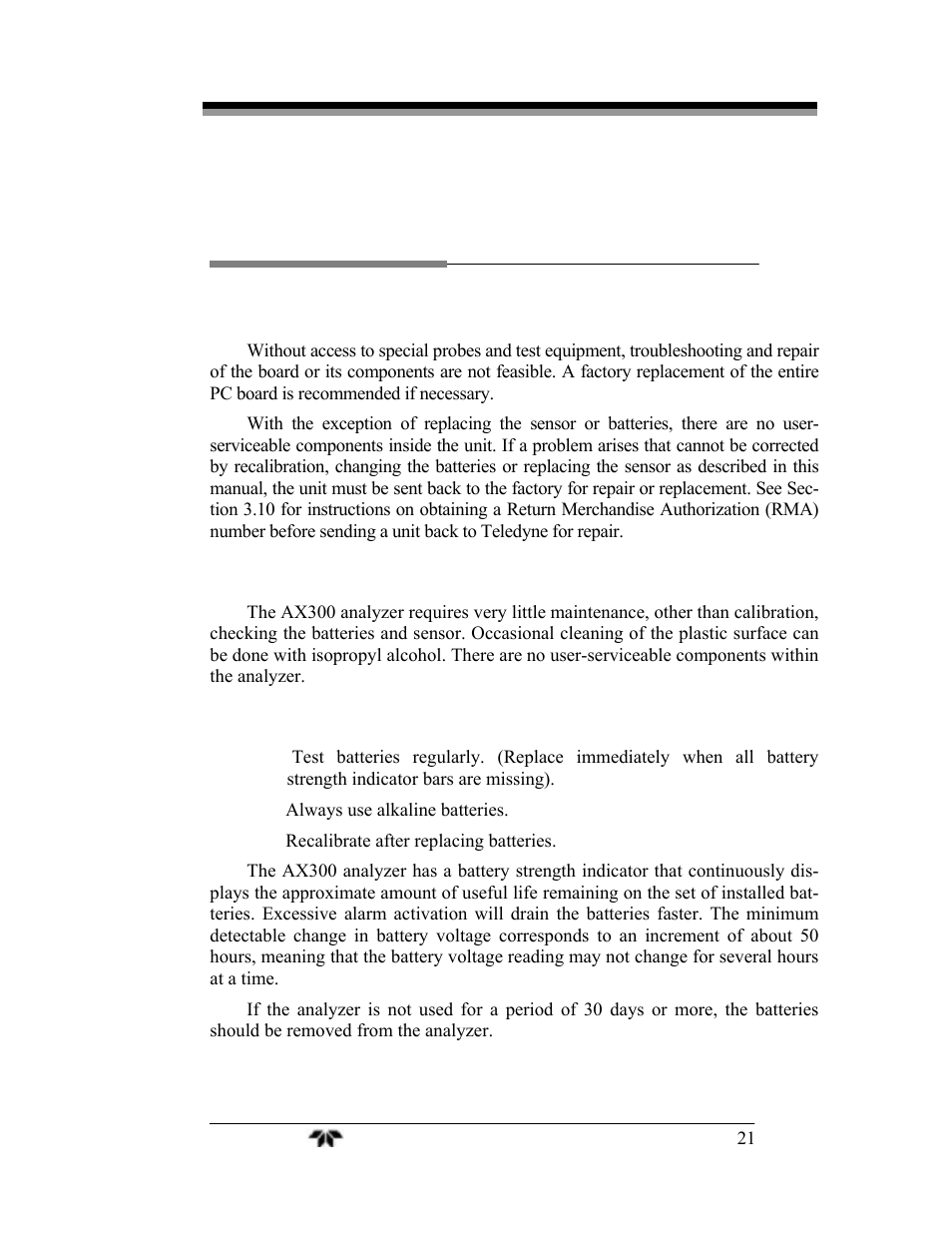 Service instructions | Teledyne AX300 - Medical application oxygen analyzer User Manual | Page 29 / 38