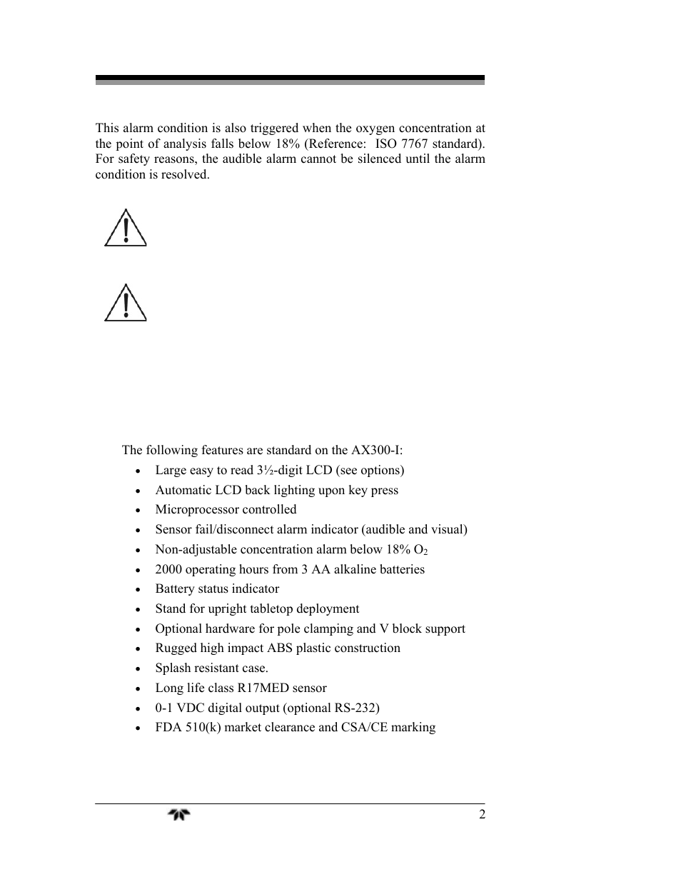 1 features | Teledyne AX300-I - Medical application oxygen analyzer User Manual | Page 10 / 35