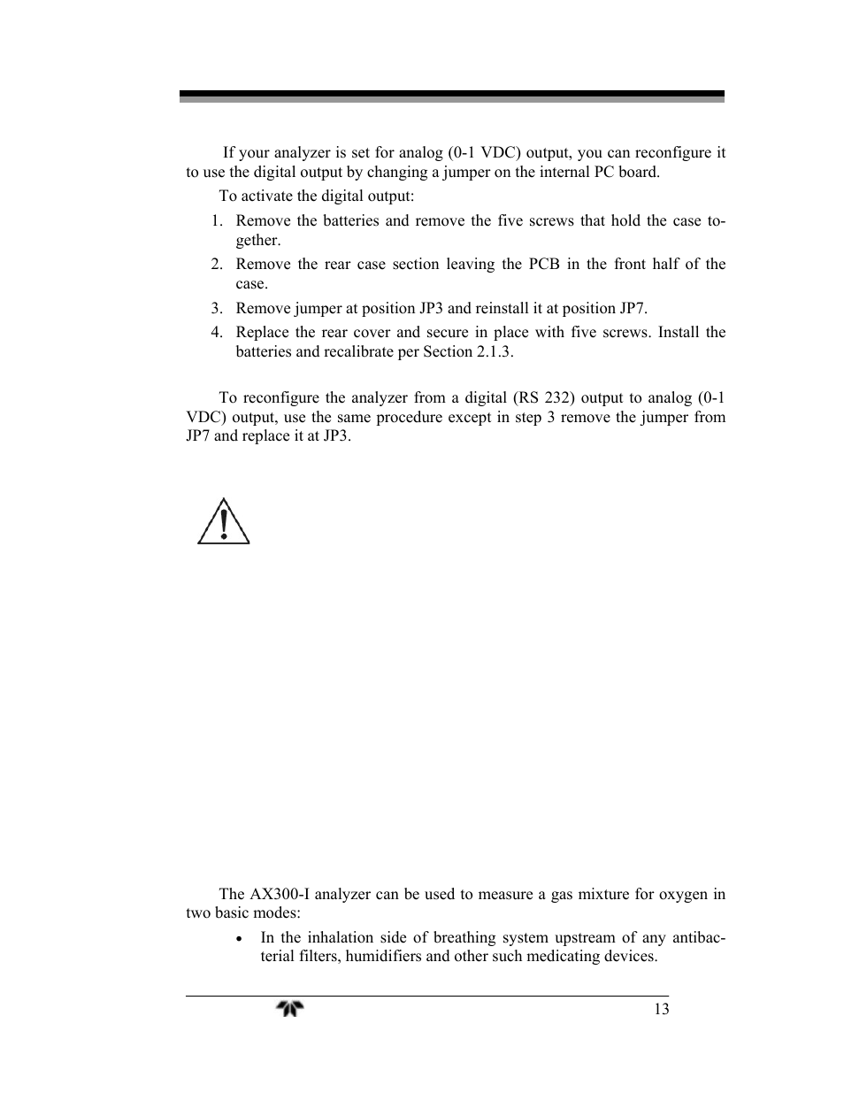 Teledyne AX300-I - Medical application oxygen analyzer User Manual | Page 21 / 35