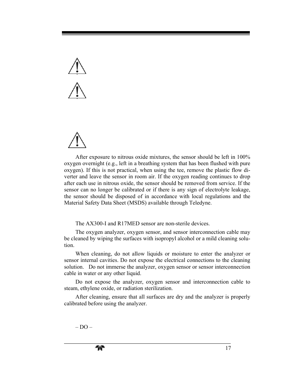 4 dos and don’ts | Teledyne AX300-I - Medical application oxygen analyzer User Manual | Page 25 / 35