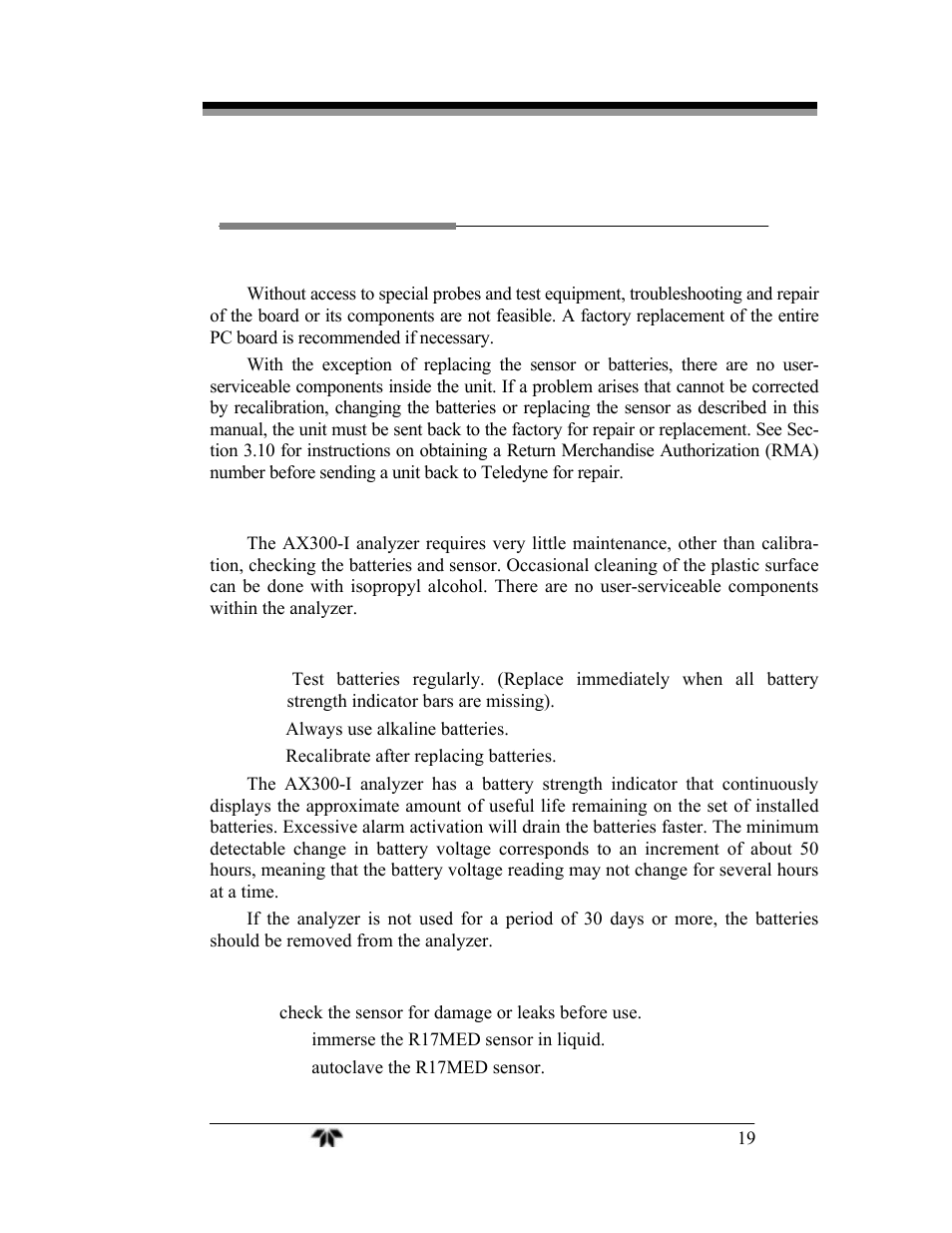 Service instructions | Teledyne AX300-I - Medical application oxygen analyzer User Manual | Page 27 / 35