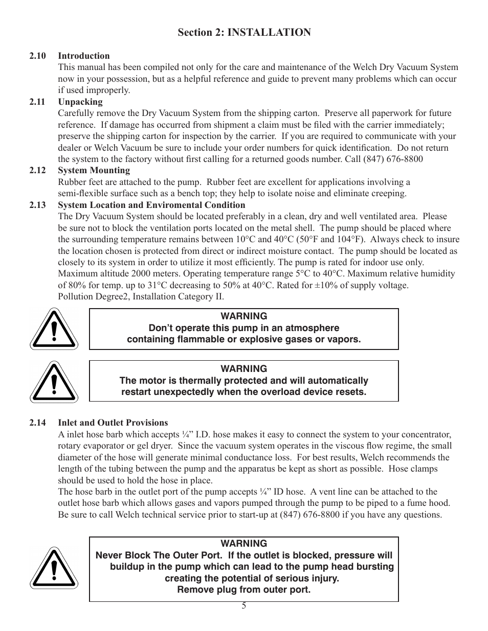 Welch Vacuum 2581B-50 WOB-L Pinston Pump User Manual | Page 5 / 16