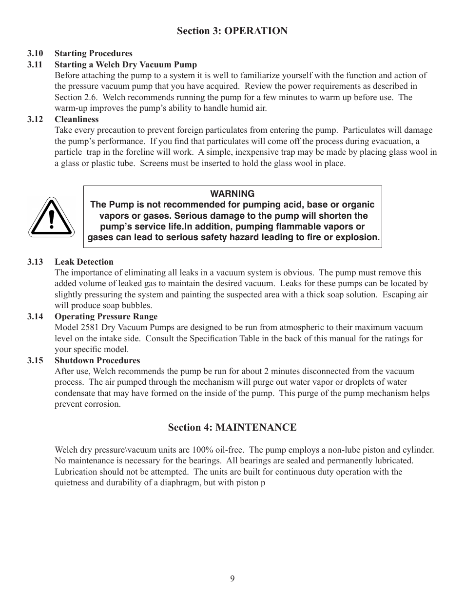 Welch Vacuum 2581B-50 WOB-L Pinston Pump User Manual | Page 9 / 16