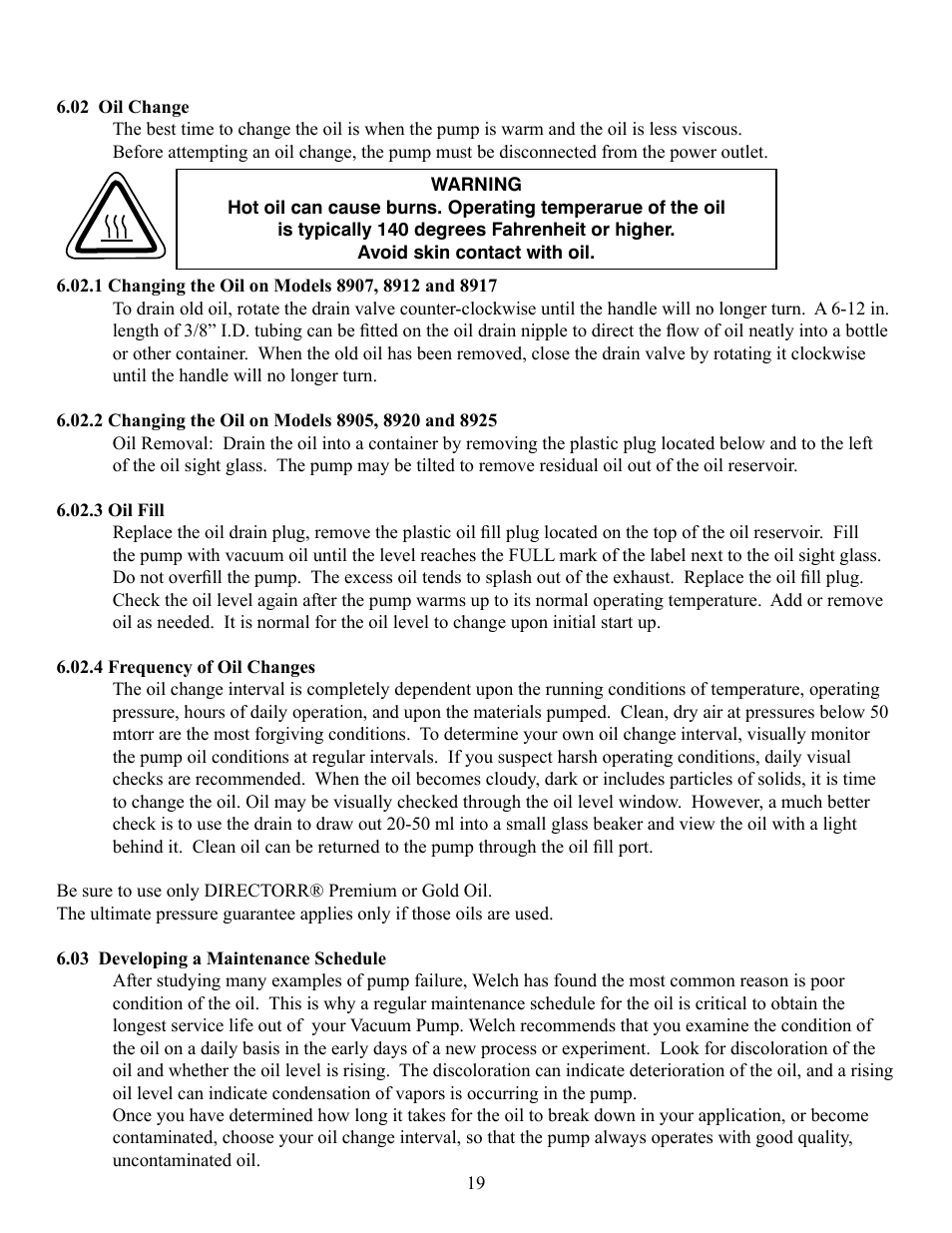 Welch Vacuum 8925 Direct Drive Rotary Vane Pump User Manual | Page 19 / 46