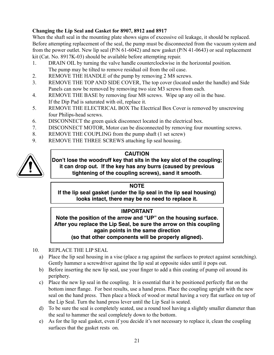 Welch Vacuum 8925 Direct Drive Rotary Vane Pump User Manual | Page 21 / 46