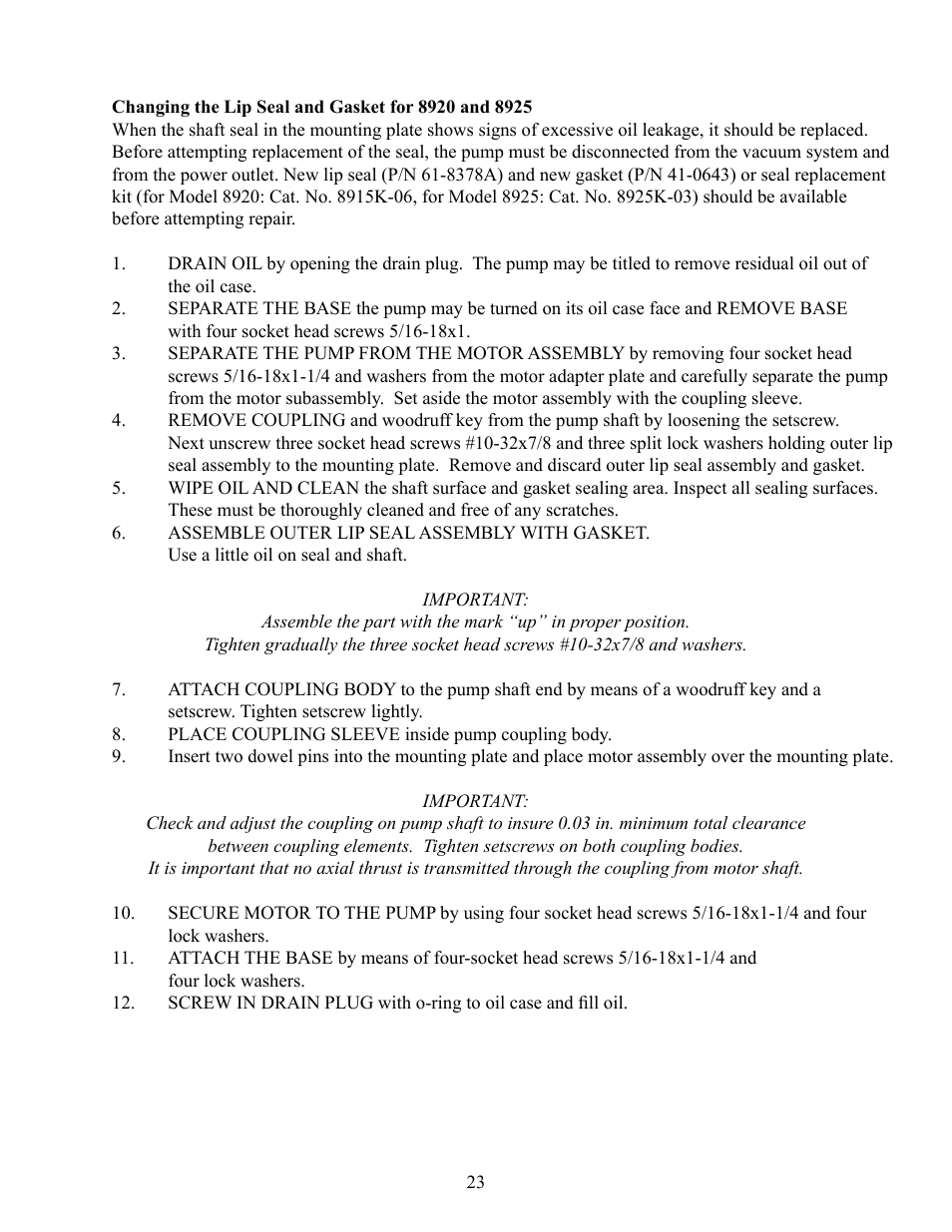 Welch Vacuum 8925 Direct Drive Rotary Vane Pump User Manual | Page 23 / 46