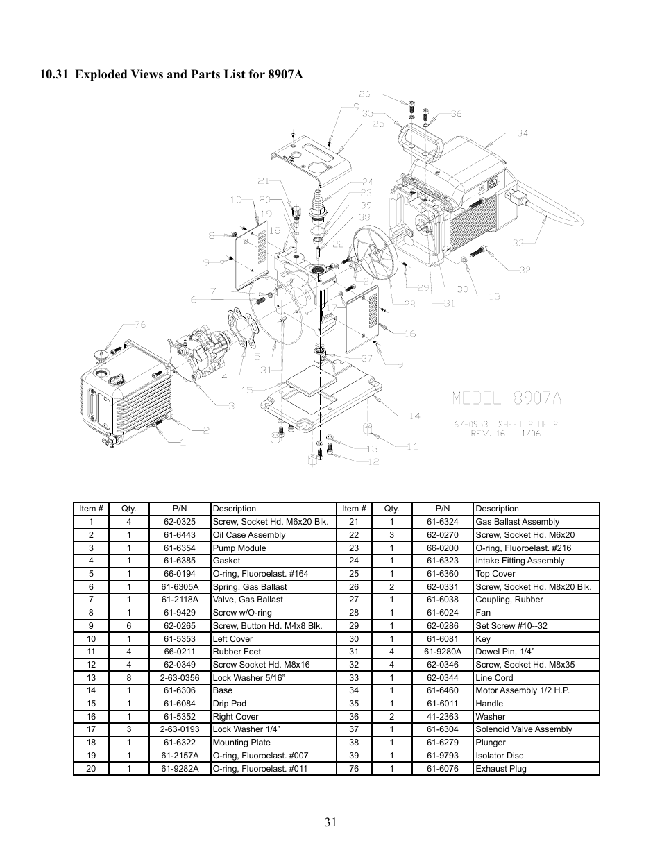 Welch Vacuum 8925 Direct Drive Rotary Vane Pump User Manual | Page 31 / 46