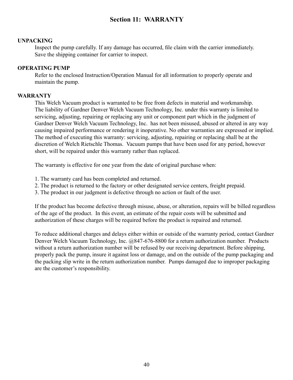 Welch Vacuum 8925 Direct Drive Rotary Vane Pump User Manual | Page 40 / 46