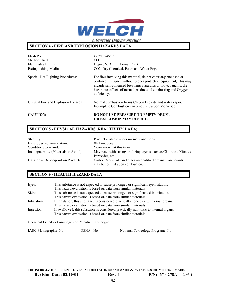 Welch Vacuum 8925 Direct Drive Rotary Vane Pump User Manual | Page 42 / 46